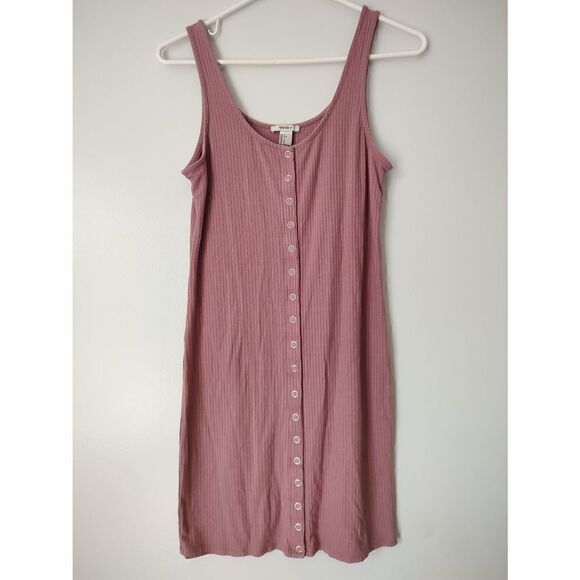 Forever 21 Women's S Dusty Rose Pink Ribbed Knit Sleeveless Button Down Dress - Picture 1 of 6